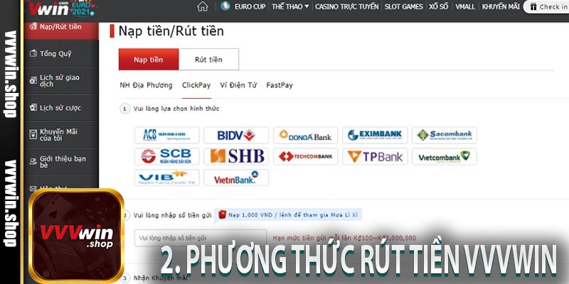 2. Phương thức rút tiền VVVWIN